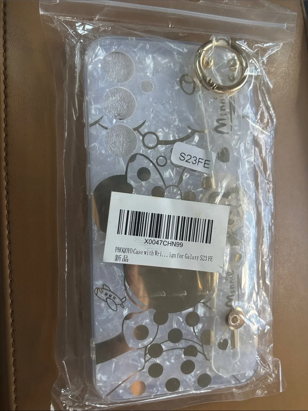 Clear Minnie Mouse Phone Case with Ring Strap - White/Gold Galaxy S23 FE NEW